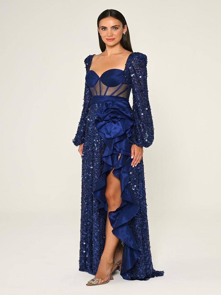 Alfabeta  Korse Transparan Bel Pullu File Uzun Elbise Stok Kodu: MA-B6793-001