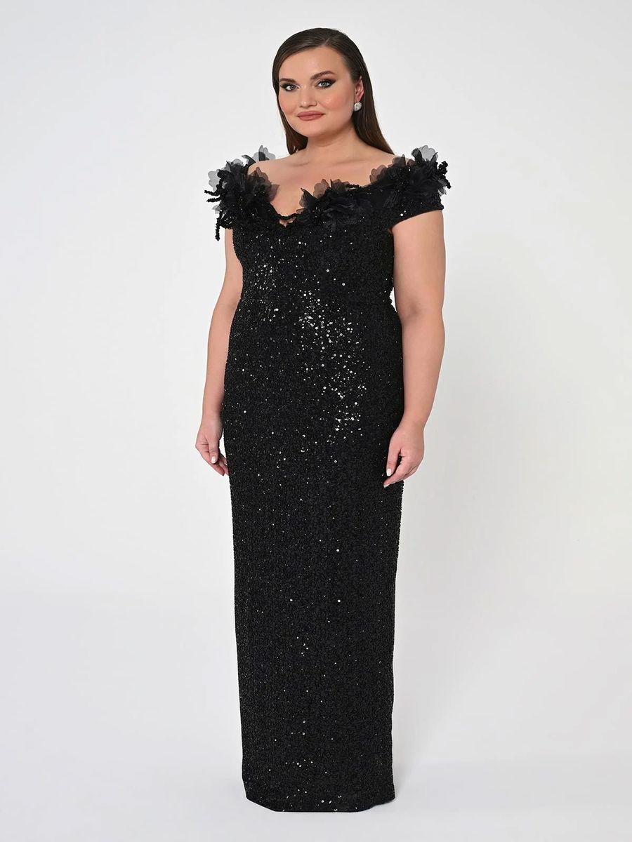 Alfabeta Çiçekli Kayık Yaka Payet Uzun Elbise Stok Kodu: MA-B6692-001