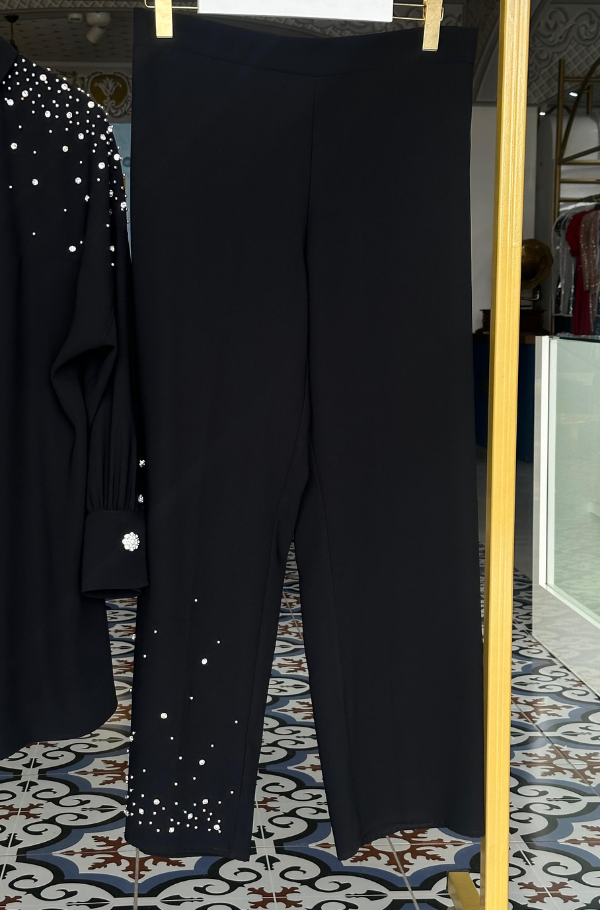 Krep Kumaş Taşlı Tunik Takım