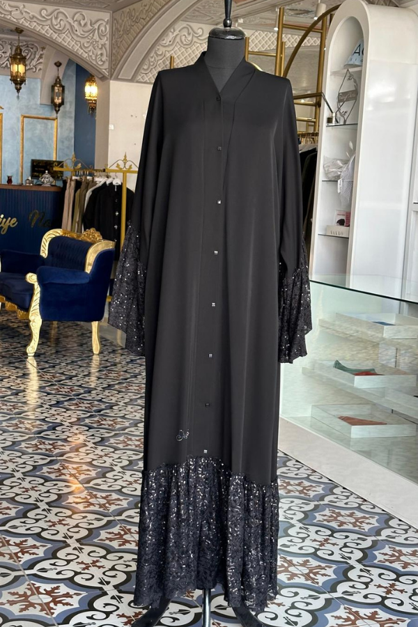 Payet Detaylı Siyah Ferace