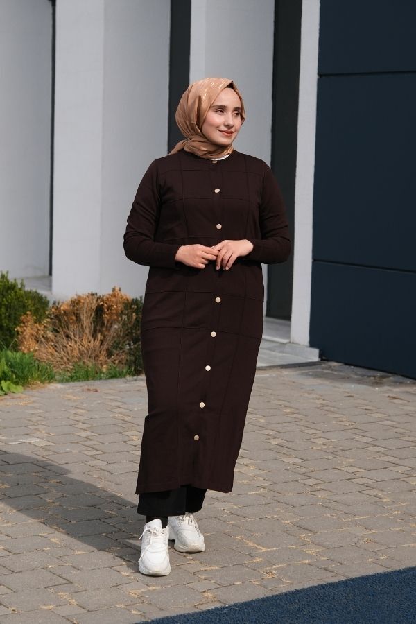 Violet Gold Düğmeli Uzun Triko Hırka