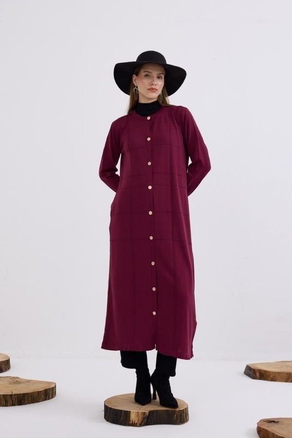 Violet Gold Düğmeli Uzun Triko Hırka