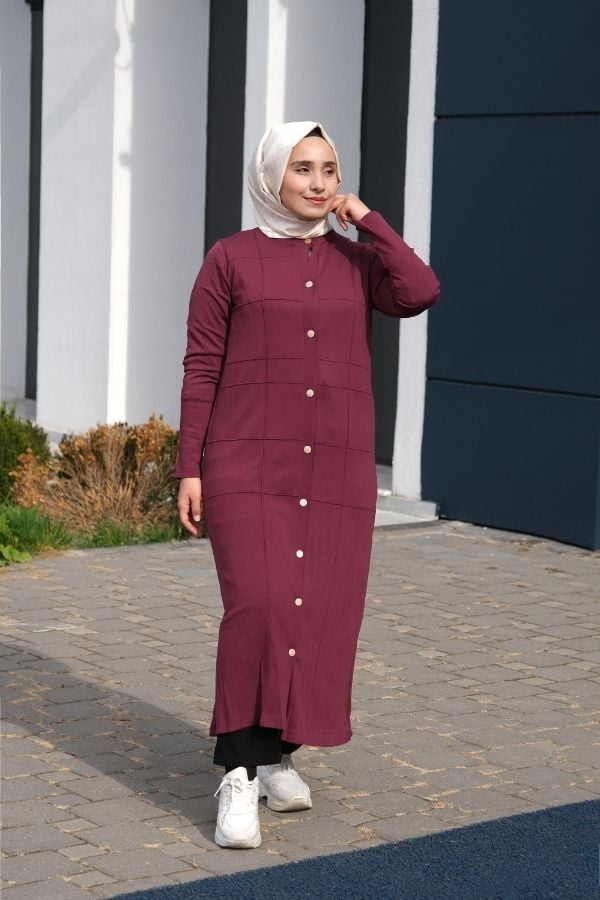 Violet Gold Düğmeli Uzun Triko Hırka