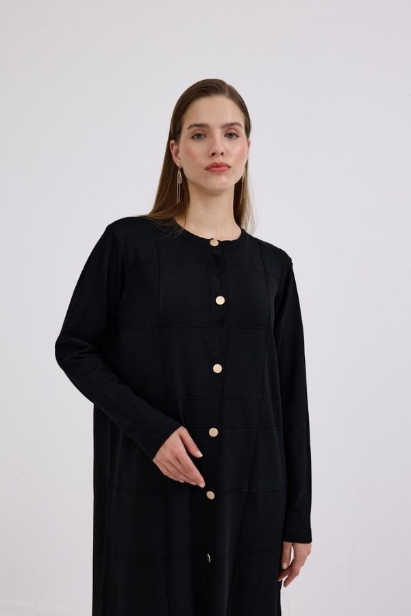 Violet Gold Düğmeli Uzun Triko Hırka