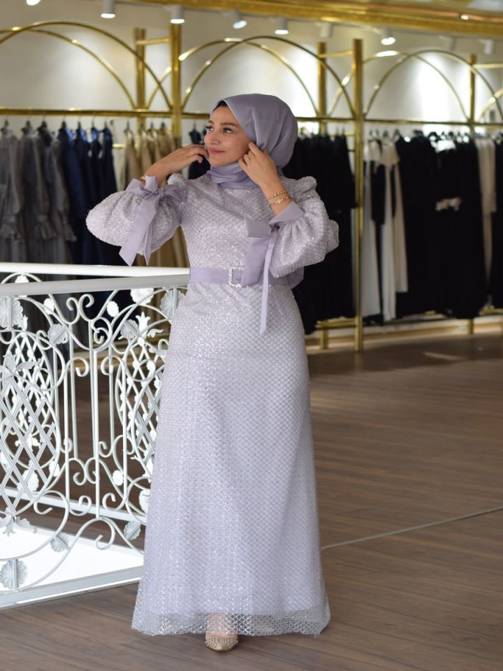 Tesettür Bianca Model Taşlı Abiye Elbise  F.23GABY.091R023