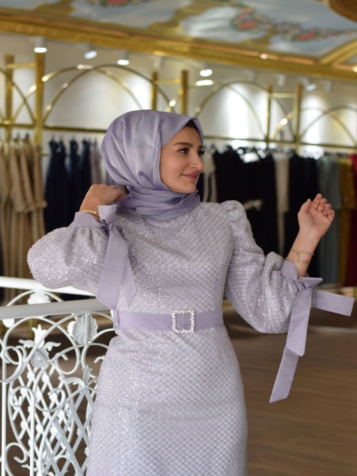 Tesettür Bianca Model Taşlı Abiye Elbise  F.23GABY.091R023