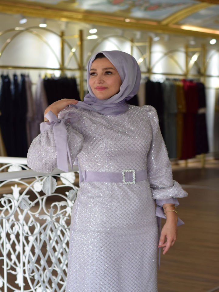 Tesettür Bianca Model Taşlı Abiye Elbise  F.23GABY.091R023