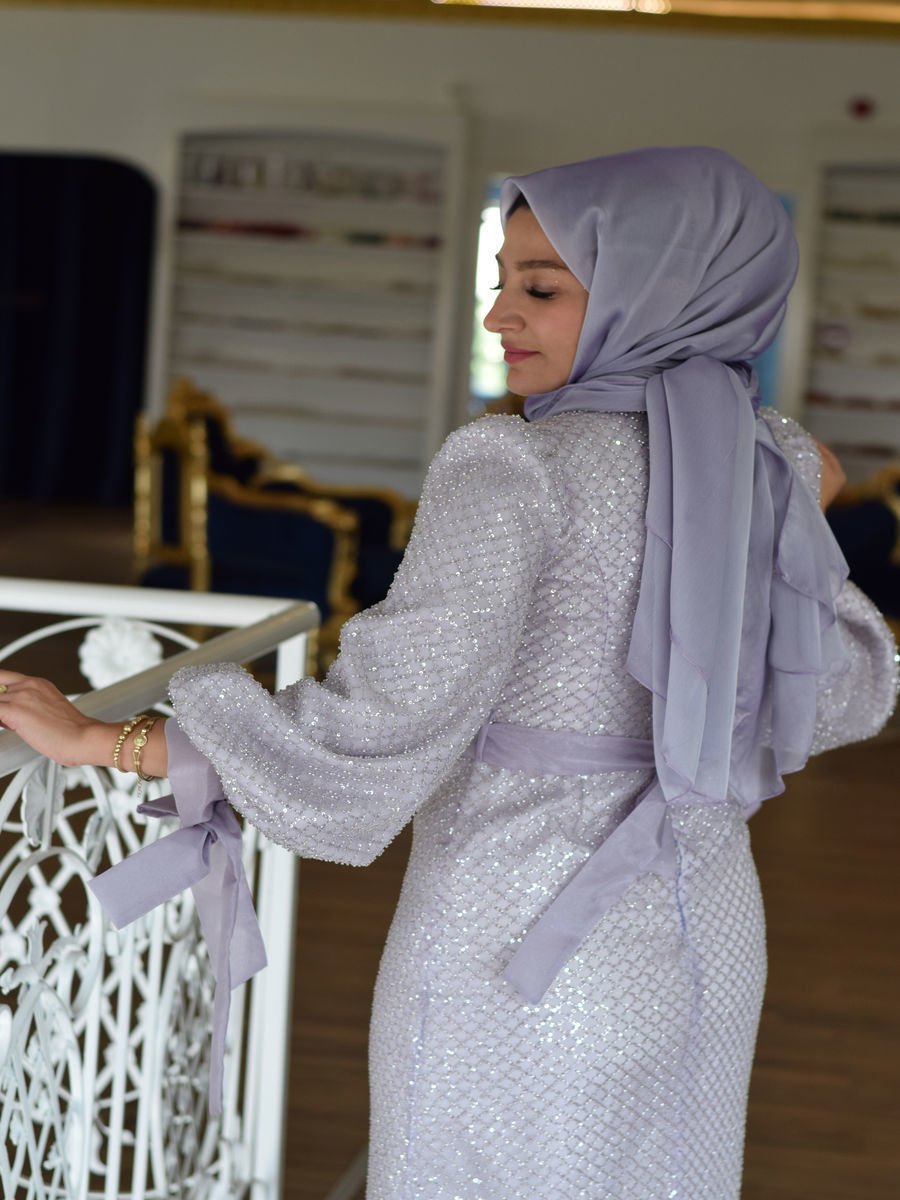 Tesettür Bianca Model Taşlı Abiye Elbise  F.23GABY.091R023