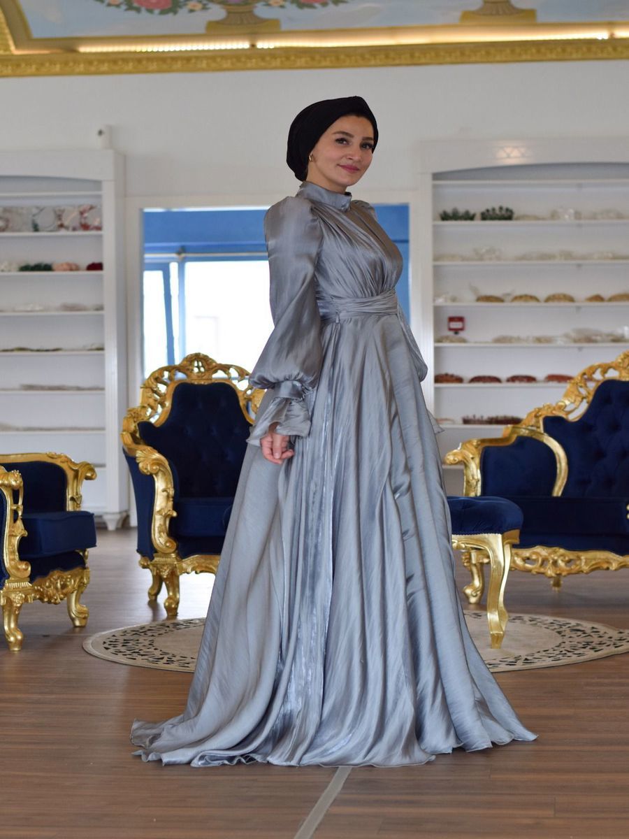 Tesettür Gülru  Saten Abiye Elbise  F.23GABY.088R022