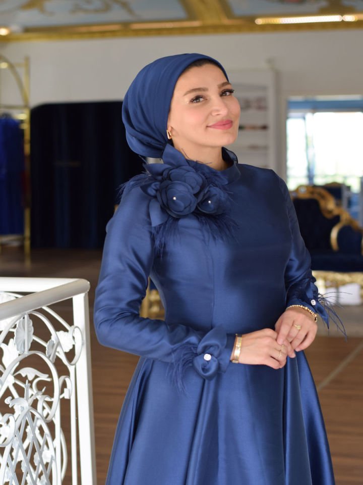 Tesettür Tafta Gülseli Abiye Elbise  F.23GABY.035R023