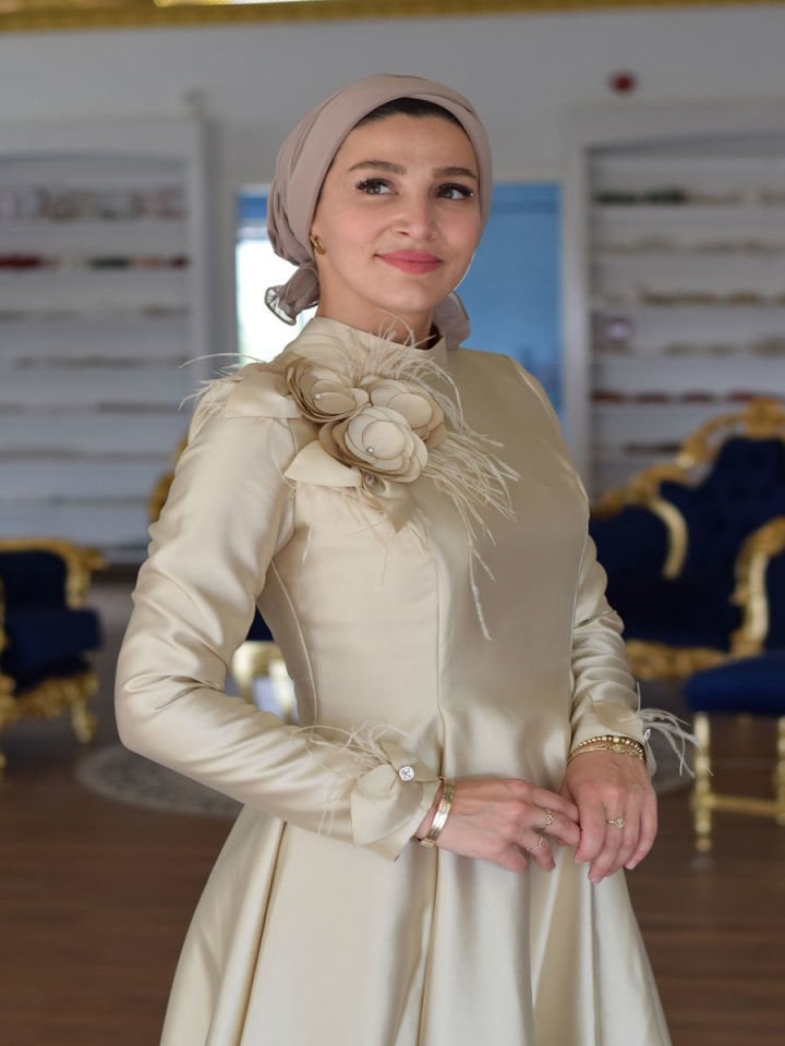 Tesettür Tafta Gülseli Abiye Elbise  F.23GABY.035R023