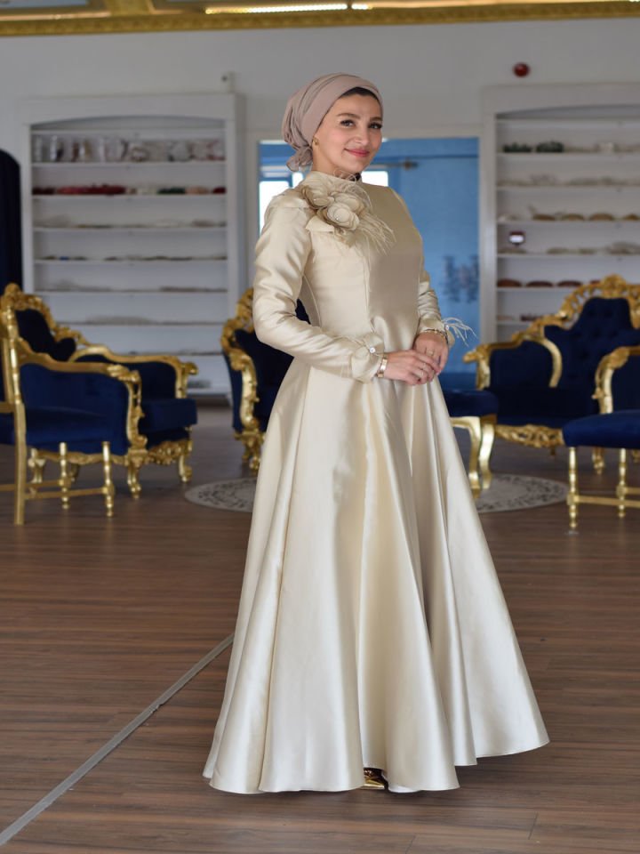 Tesettür Tafta Gülseli Abiye Elbise  F.23GABY.035R023